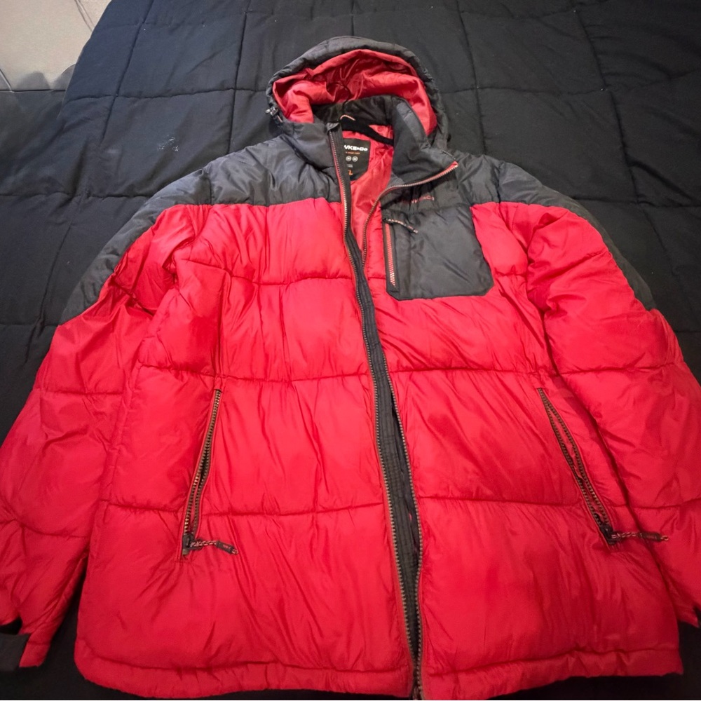 Men's Red and Black Insulated Puffer Jacket with Hood